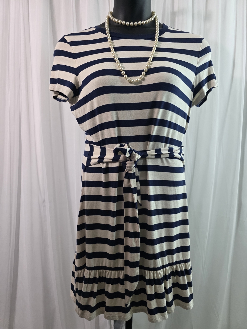 LAUREN Ralph Jersey T-Shirt Dress Size:12 color:Navy and Cream - Picture 2 of 15